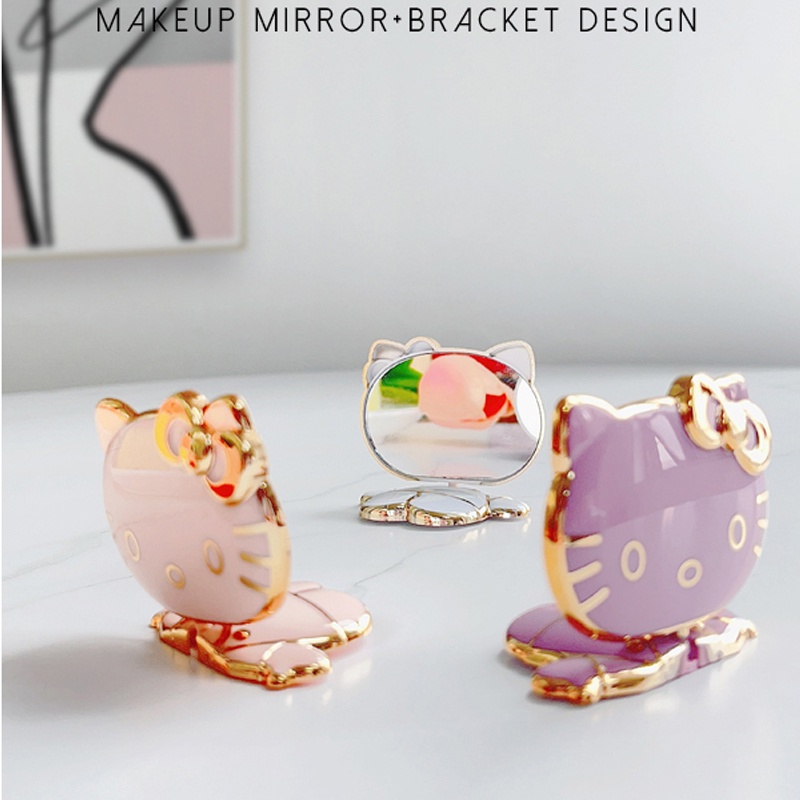 Giá Đỡ Điện Thoại Có Gương Trang Điểm Xoay Được Hình Mèo Kitty Đáng Yêu