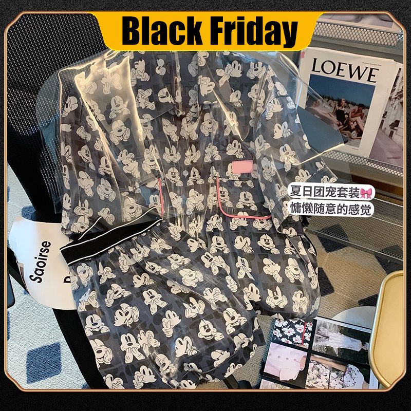 Oversized 300jin leisure sports suit female design Mickey Mouse printed top and shorts two-piece set ins trend