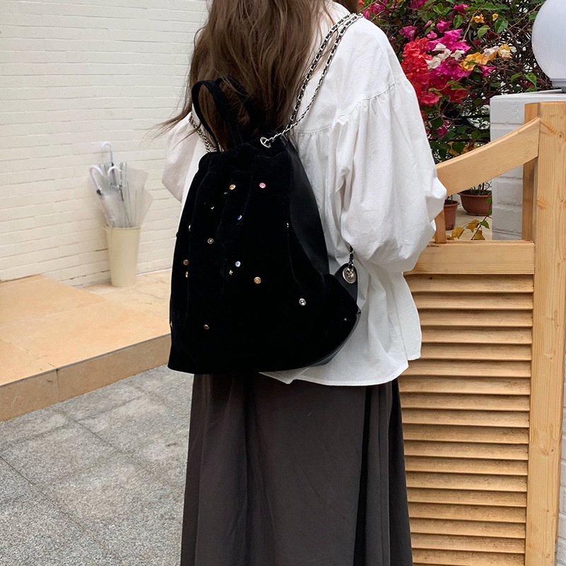 Ielgy Ba Lô Dây Rút Bằng Da Lộn Nhám Đính Đá Nhiều Màu Sắc Thiết Kế Túi Dây Rút Cho Nữ