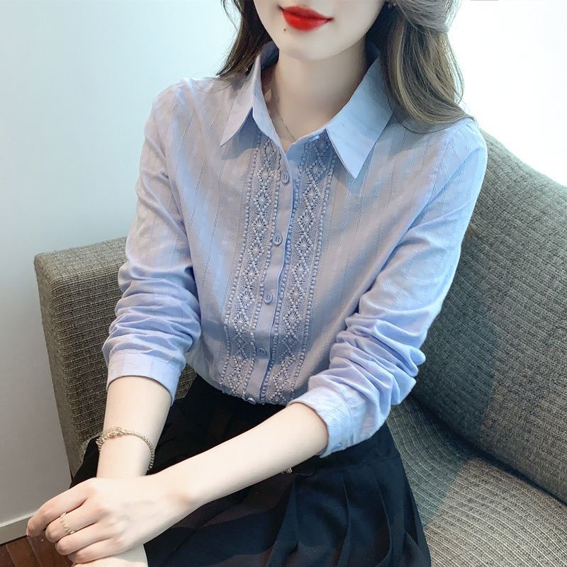 Áo Sơ Mi Cotton Nguyên Chất Phối Ren Thêu Họa Tiết Thời Trang Xuân Thu 2023 3QCZ