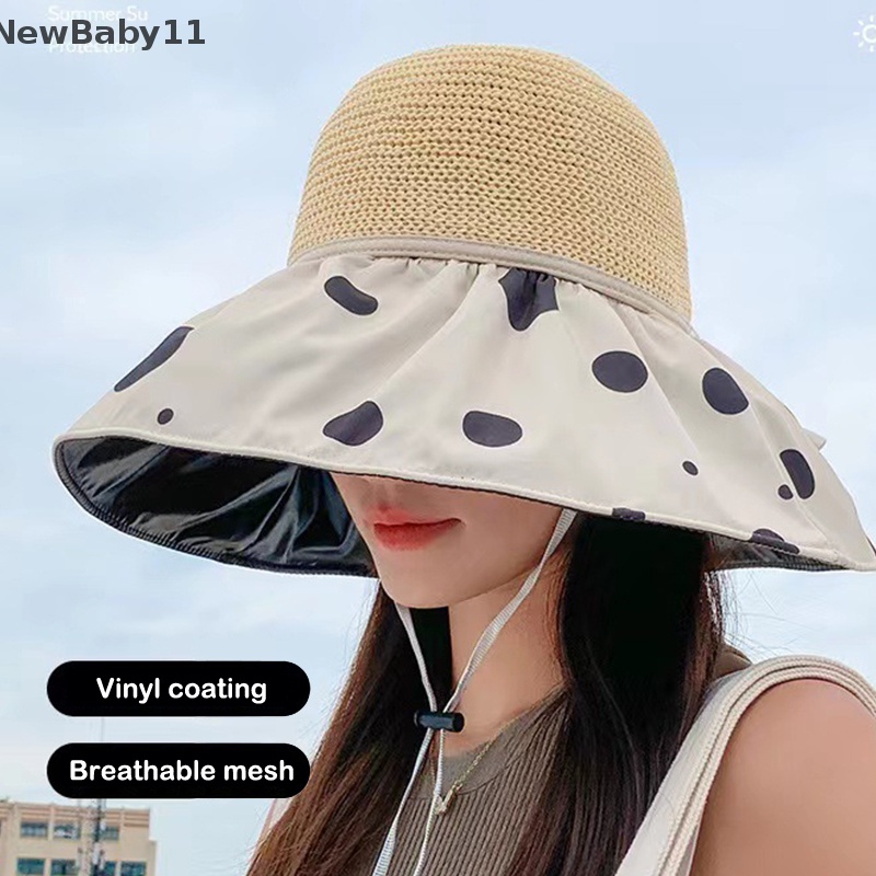 1 Mũ Cói Rộng Vành Chống Nắng Tia UV Màu Đen Thời Trang Mùa Hè Cho Nữ