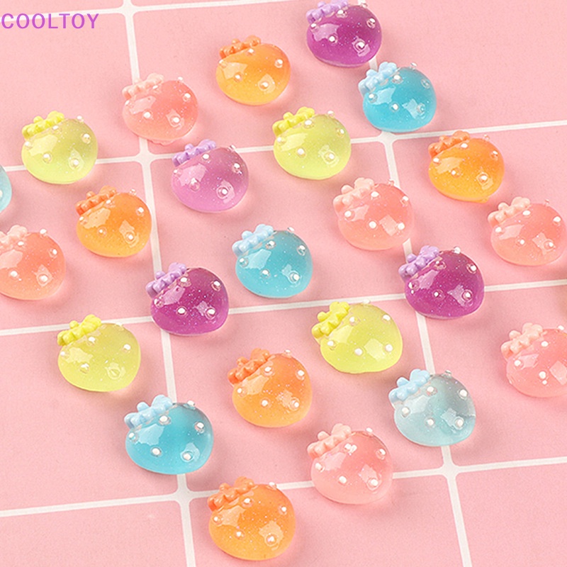 Set 5 Phụ Kiện Trang Trí Móng Tay 3D Hình Quả Dâu Mini Màu Dạ Quang Xinh Xắn DIY