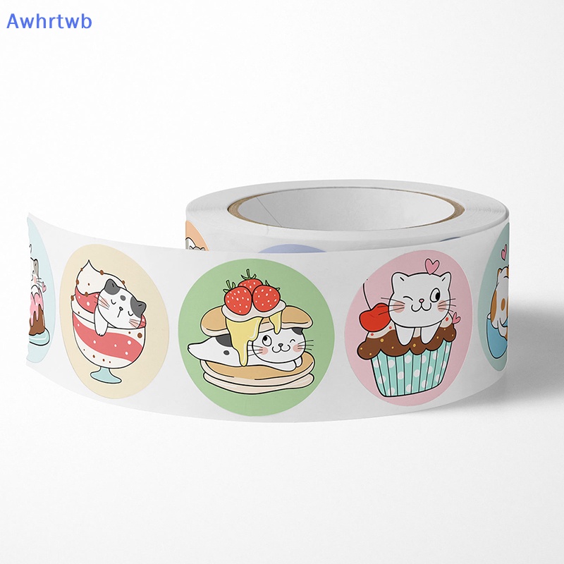 Set 500 Miếng Dán Hình Tròn Họa Tiết Mèo Hoạt Hình Trang Trí Quà Tặng Cho Bé Mới