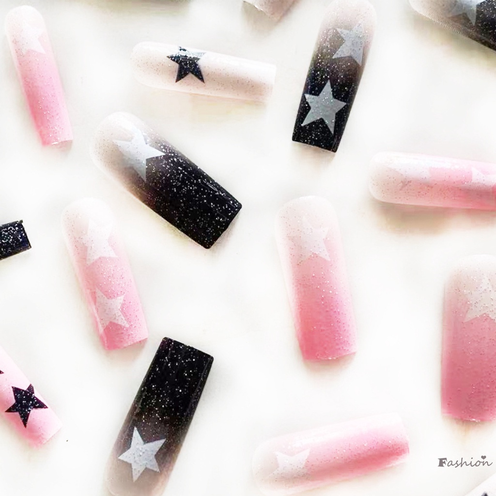 Bộ Móng Tay Giả Dài Lấp Lánh Phong Cách Pháp