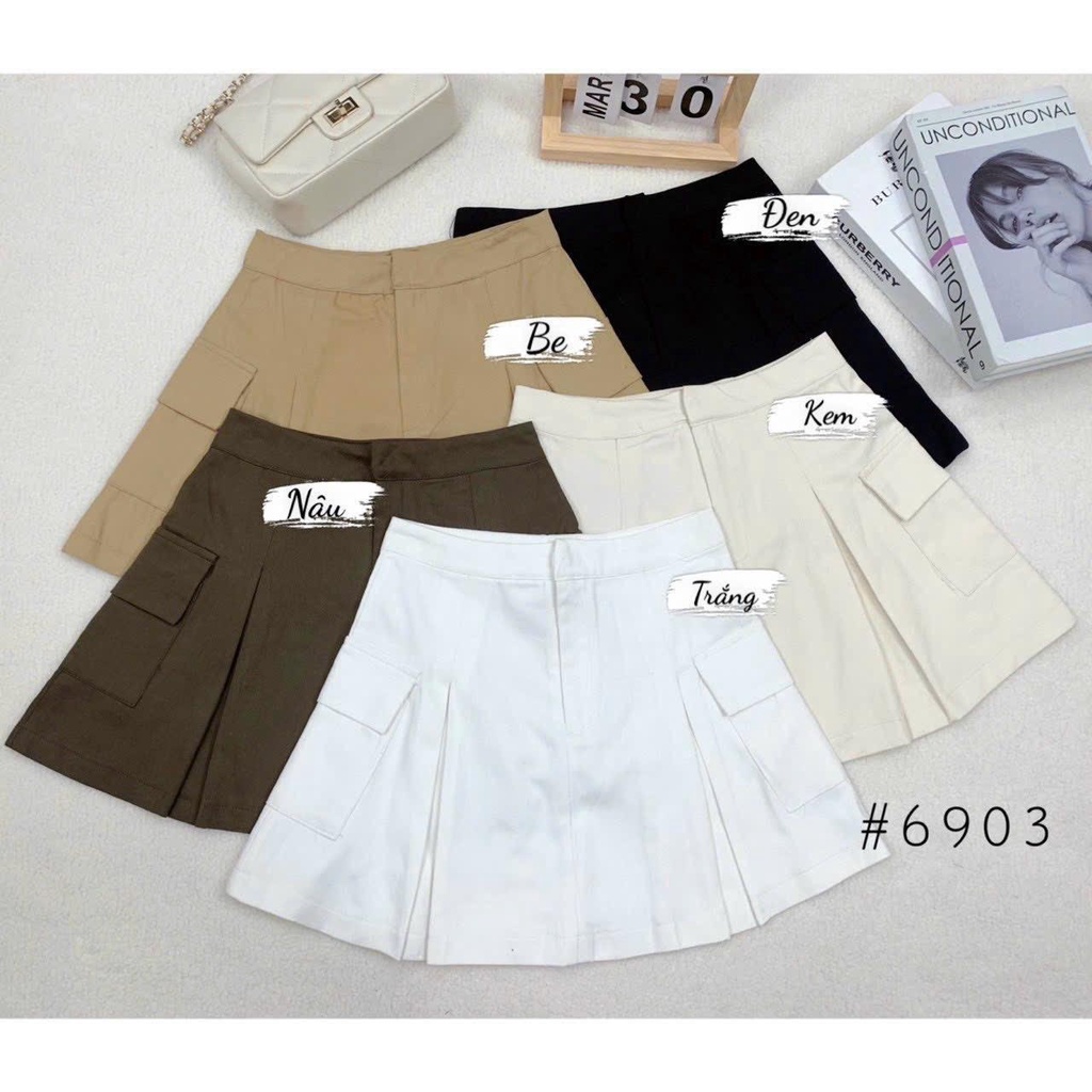 Chân váy V156 dáng A túi hộp chất kaki hàn có Bigsize 38-80kg