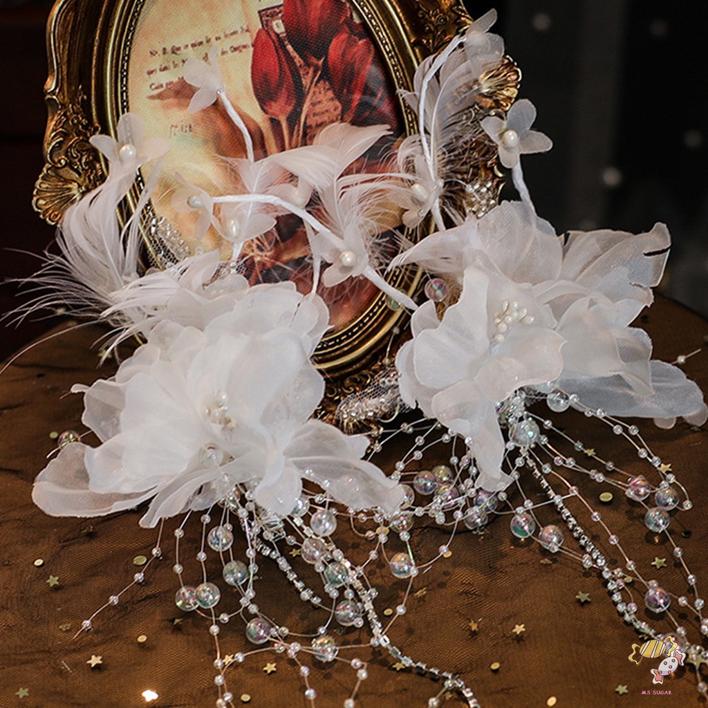 YADORNOS Kẹp Tóc Trang Trí Hình Lông Vũ Có Đính Ngọc Trai Giả Cho Nữ