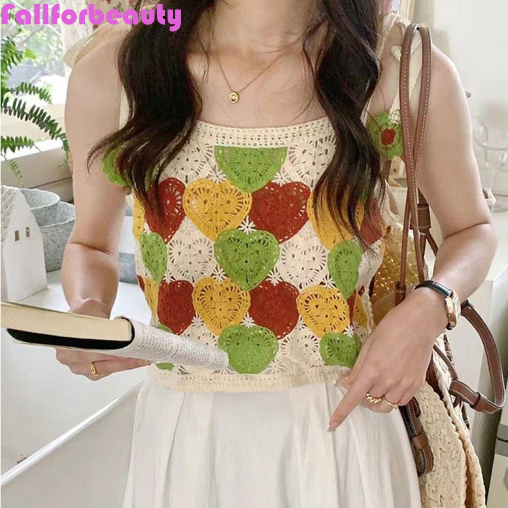 Áo Hai Dây Dệt Kim Họa Tiết Hoa / Trái Tim Phong Cách Cổ Điển Thời Trang Đi Biển Cho Nữ Y2K