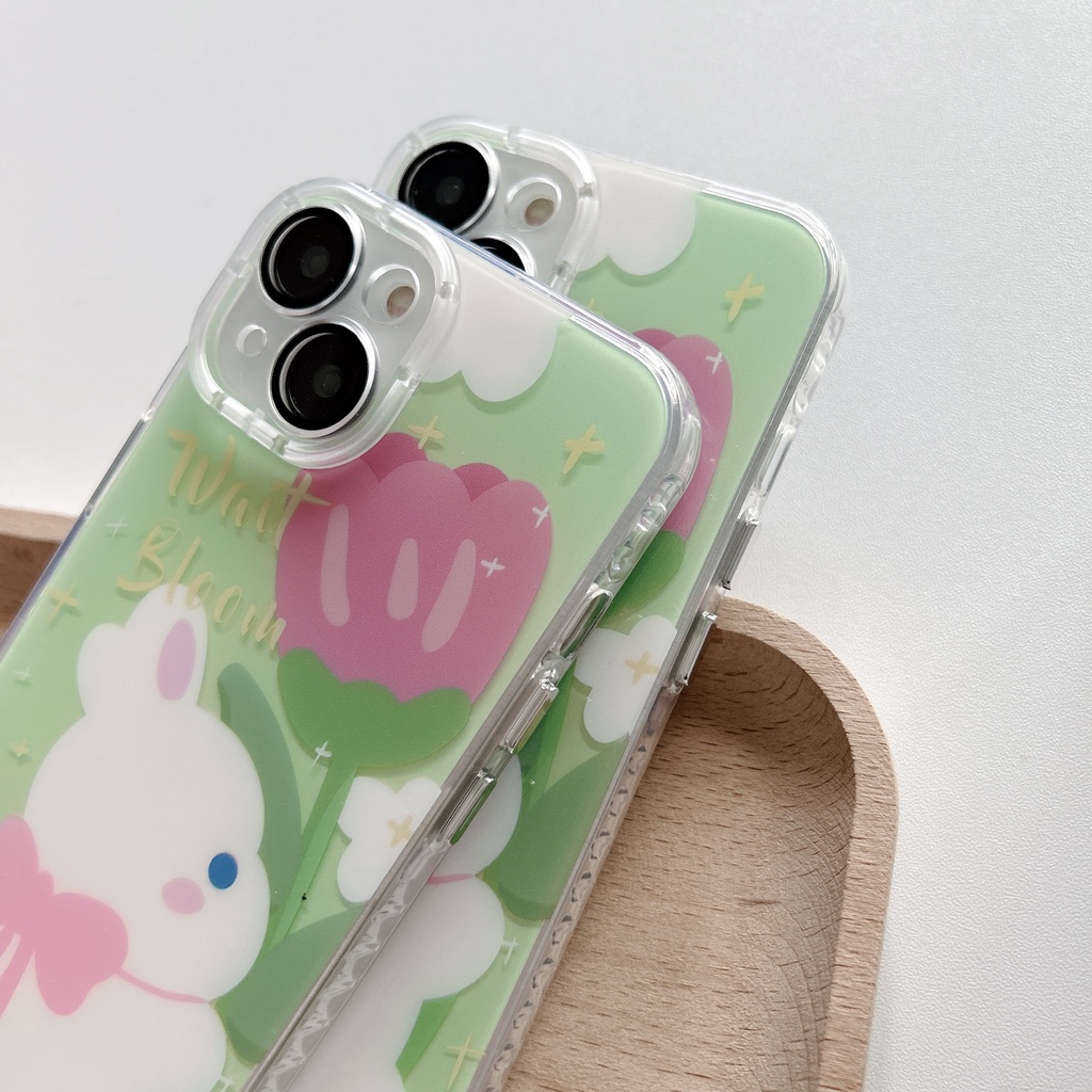 Ốp Điện Thoại TPU Hai Mặt Chống Sốc Bảo Vệ Camera In Hình Hoa Hồng Thỏ Cho Apple IPhone 14 13 12 11 Pro Max