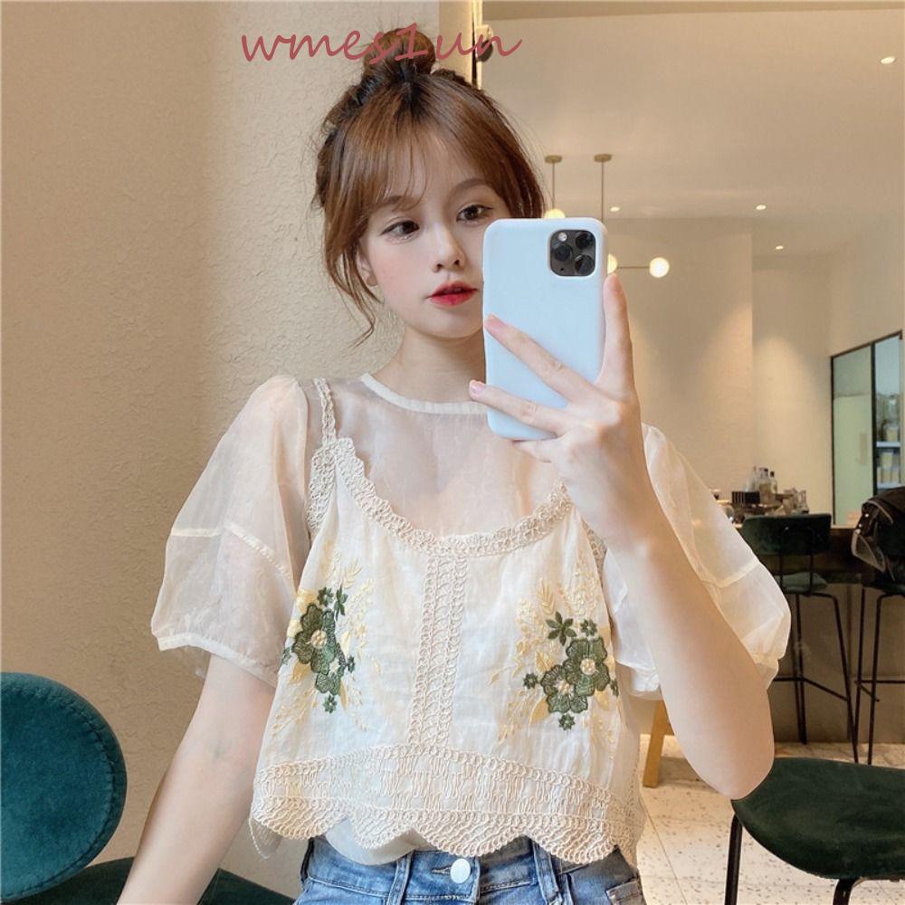 Áo Hai Dây Cotton Thoáng Khí In Họa Tiết Hoa Xinh Xắn WMES15H