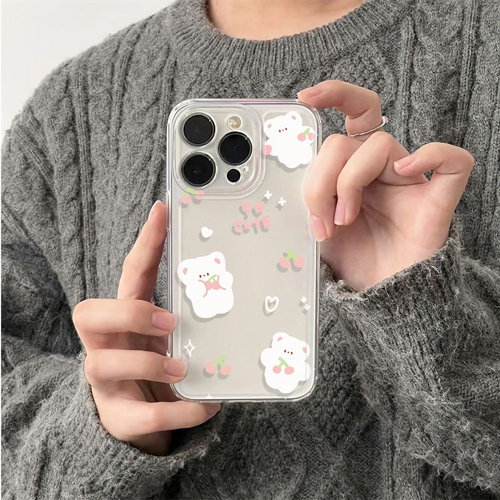 ✅Ốp Điện Thoại Mềm Chống Sốc Hình Gấu Trắng Và Cherry Cho Iphone 13 7814pro 6In 12 max11 plus