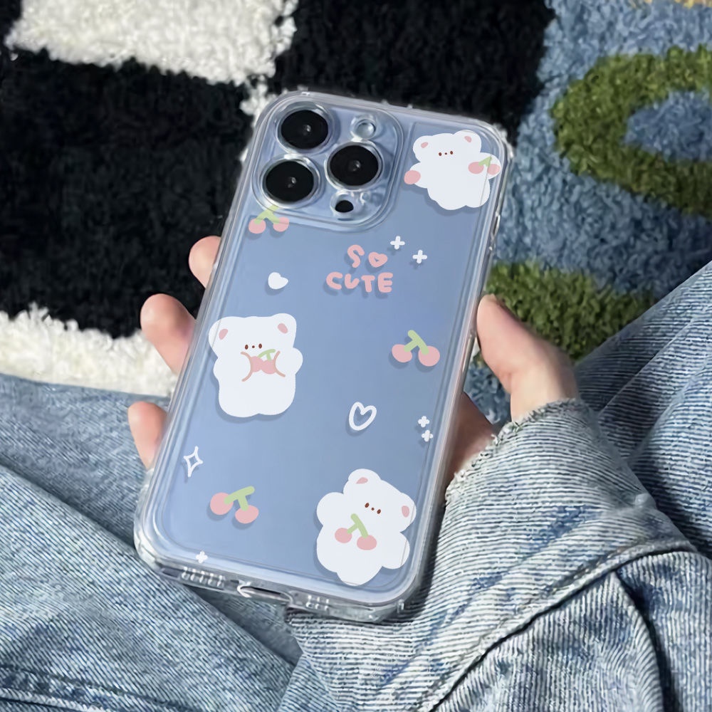 ✅Ốp Điện Thoại Mềm Chống Sốc Hình Gấu Trắng Và Cherry Cho Iphone 13 7814pro 6In 12 max11 plus