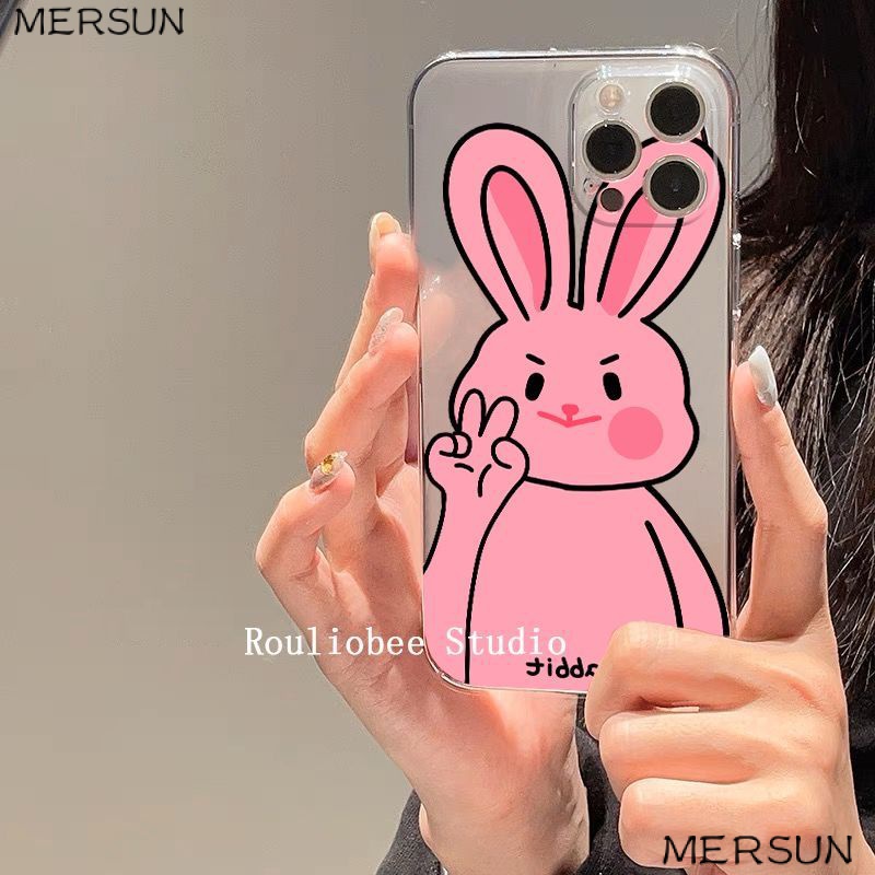 ✅Ốp Điện Thoại Trong Suốt Chống Sốc In Hình Thỏ 13ins / Hồng Đơn Giản Cho iPhone 14 12 X
