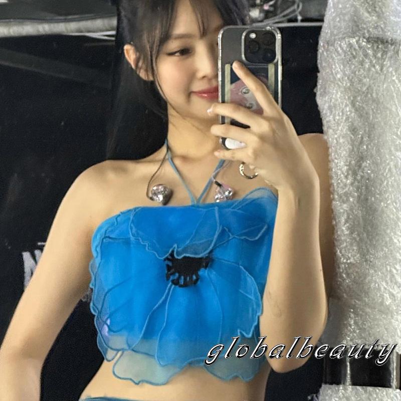 Áo Croptop Hai Dây Hở Lưng Họa Tiết Hoa Thời Trang Mùa Hè Cho Nữ