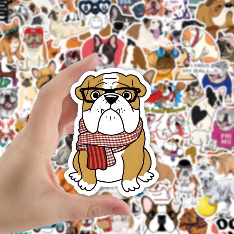 Set 100 Sticker Chống Thấm Nước Hình Chó Bull Dễ Thương Trang Trí Bình Nước Laptop Ván Trượt