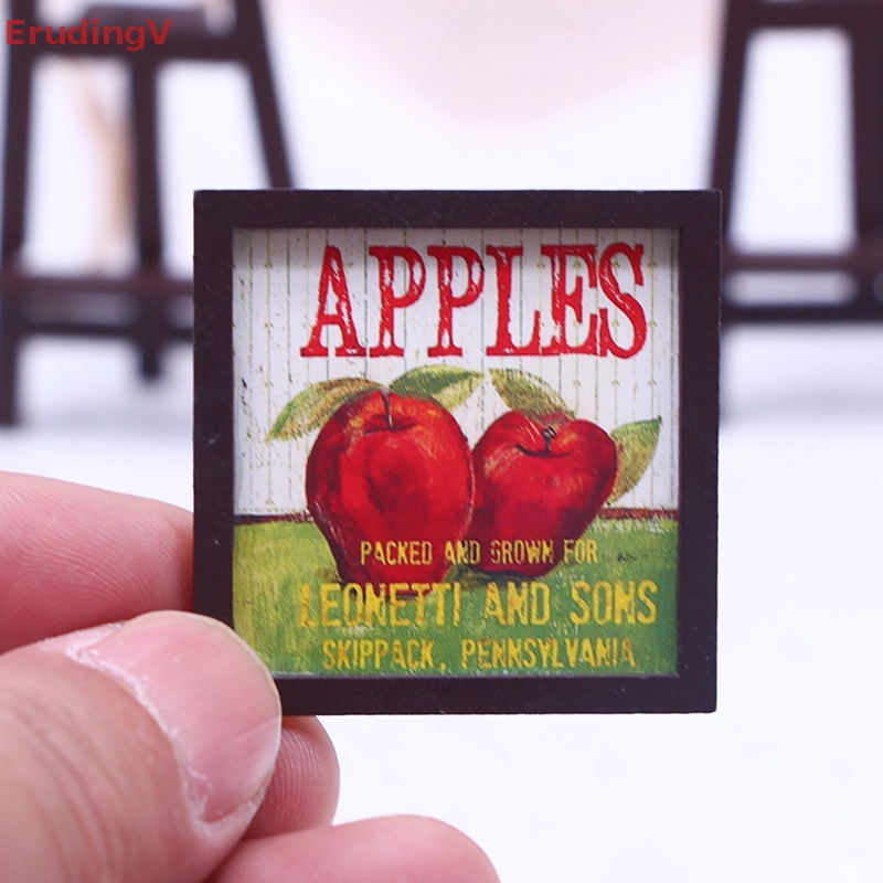 [ErudingV] Set 4 Tranh Treo Tường Hình Trái Cây Vintage Trang Trí Nhà Búp Bê 1 / 12