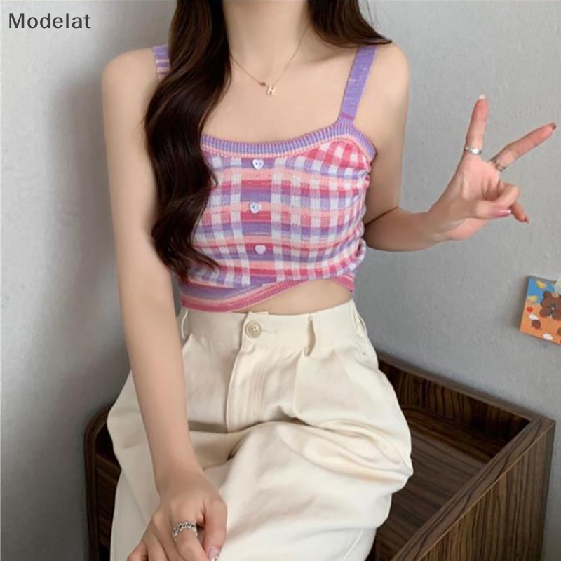 Mfc Áo Hai Dây Dệt Kim Họa Tiết Kẻ Sọc Nhiều Màu Ngọt Ngào Thời Trang Mùa Hè Cho Nữ