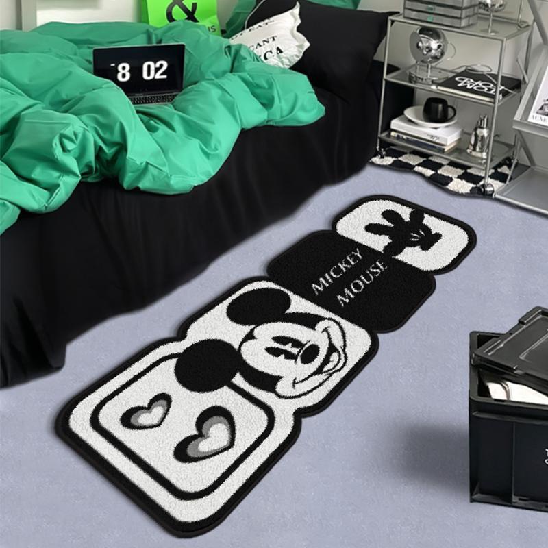 KMEIT Thảm Lông Lót Sàn Hình Chuột Mickey Màu Trắng Đen Đơn Giản