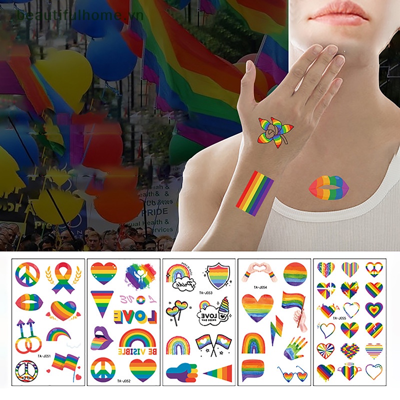 Miếng Dán Hình Xăm Tạm Thời Họa Tiết Rain Pride LGBT Chống Thấm Nước