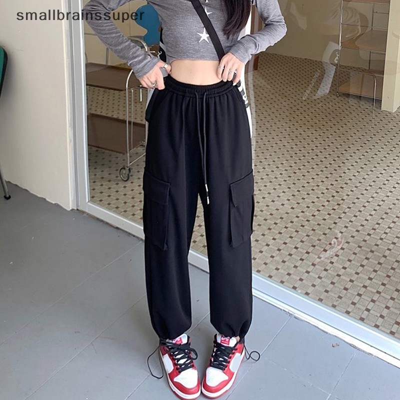 Smallbrainssuper Quần Baggy Trơn Cạp Cao Dễ Phối Đồ Đường Phố Cho Nữ SBS