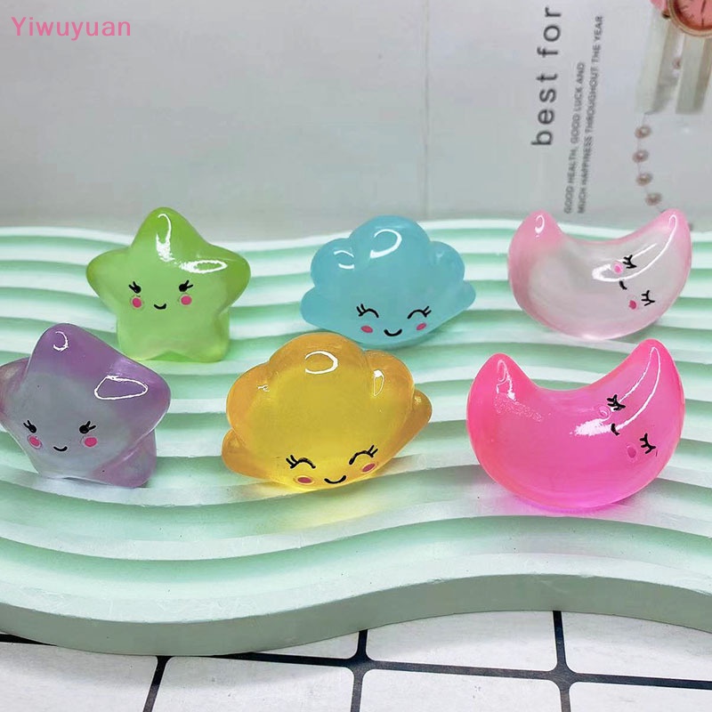 < Yiwuyuan > Đồ Chơi Trang Trí Tiểu Cảnh Ba Chiều Bằng Nhựa Resin Mini Phát Quang Hình Trăng Sao Đám Mây Gắn Xe Hơi DIY