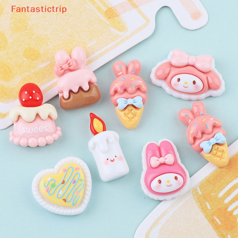 [Fantastictrip] Set 10 Phụ Kiện Cài Tóc / Kẹp Tóc Hình Bánh Kem / Động Vật Hoạt Hình Bằng Nhựa Resin Lấp Lánh DIY Mới