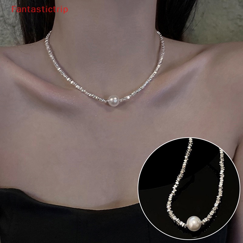 Vòng Cổ Choker Màu Bạc Đính Ngọc Trai Lấp Lánh Thời Trang Cho Nữ