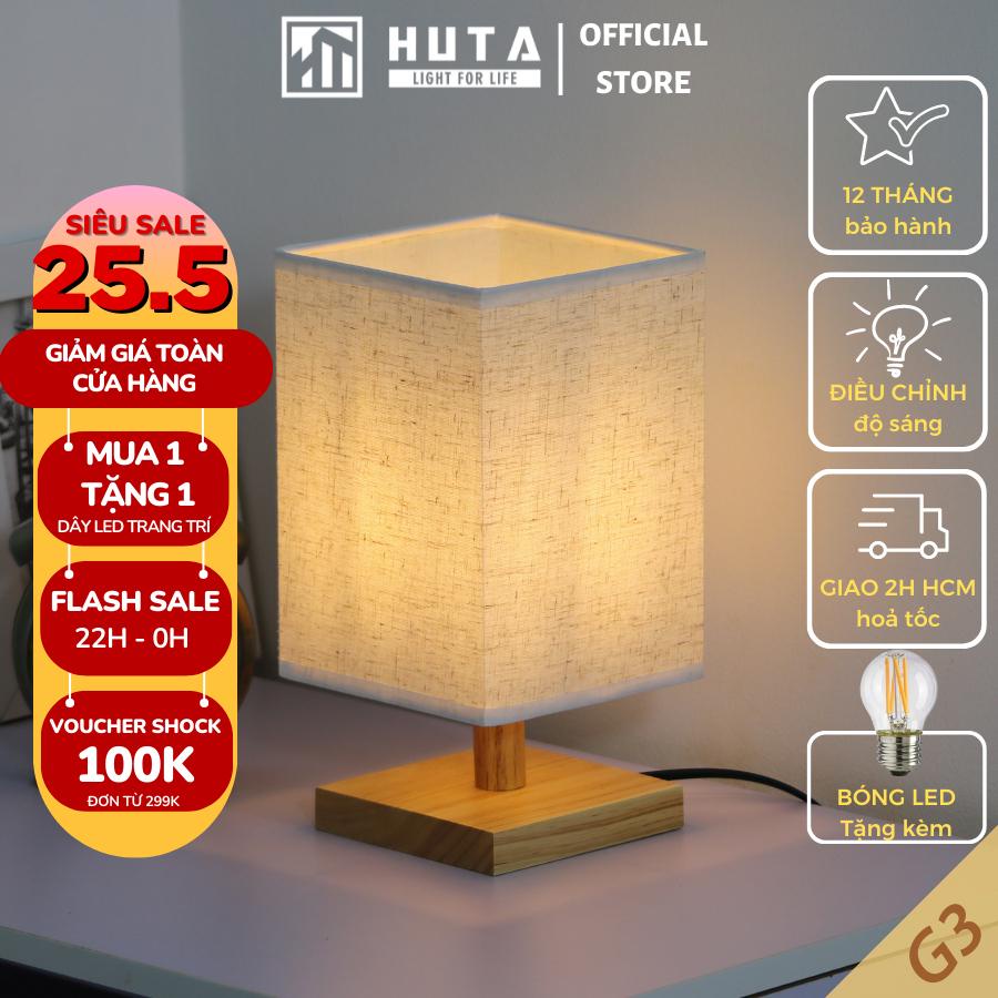 Combo 2 Đèn Ngủ Để Bàn Gỗ HUTA G3 Decor Trang Trí Phòng Ngủ, Đọc Sách Đầu Giường, Điều Chỉnh Độ Sáng, Bóng Led Sáng Vàng