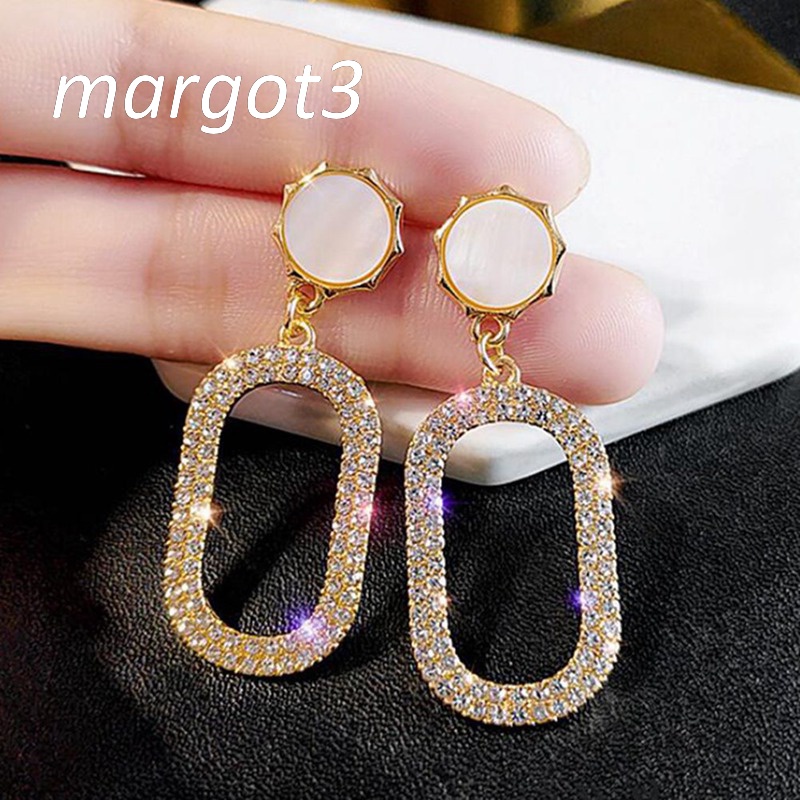 Bông Tai Hình Oval Đính Đá Zircon Lấp Lánh Thời Trang Cho Nữ