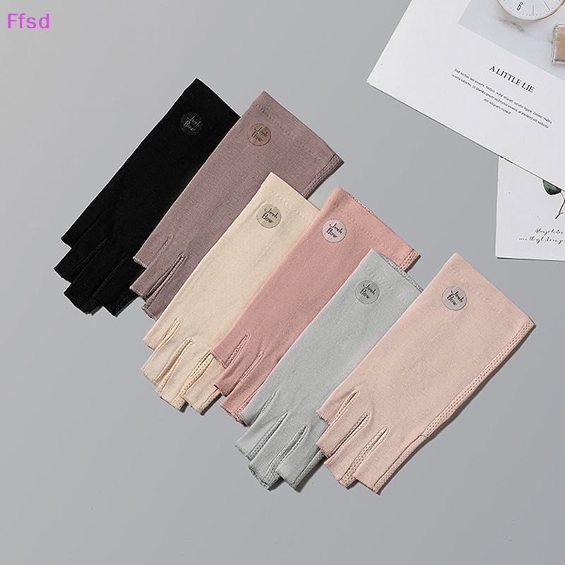 Găng Tay Hở Ngón Bằng Cotton Phối Ren Chống Trượt Thời Trang Mùa Hè Cho Nữ