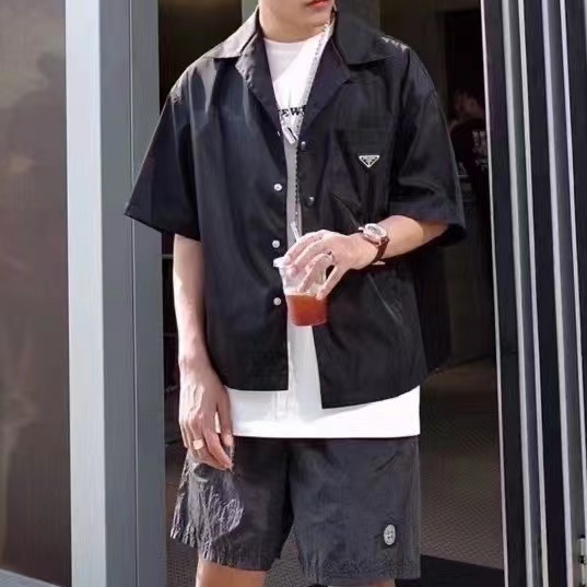 Quần Short nylon Thêu Nhãn Hiệu Hình Vuông Thời Trang Thường Ngày