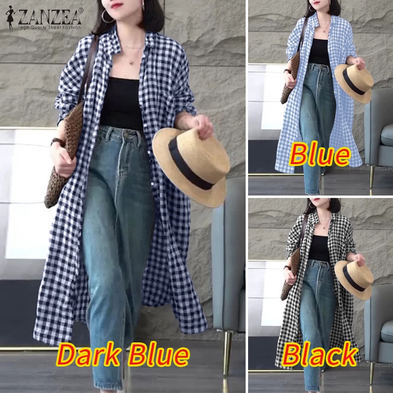 ZANZEA Áo Sơ Mi Dài Tay Họa Tiết Ca Rô Thời Trang Dành Cho Nữ