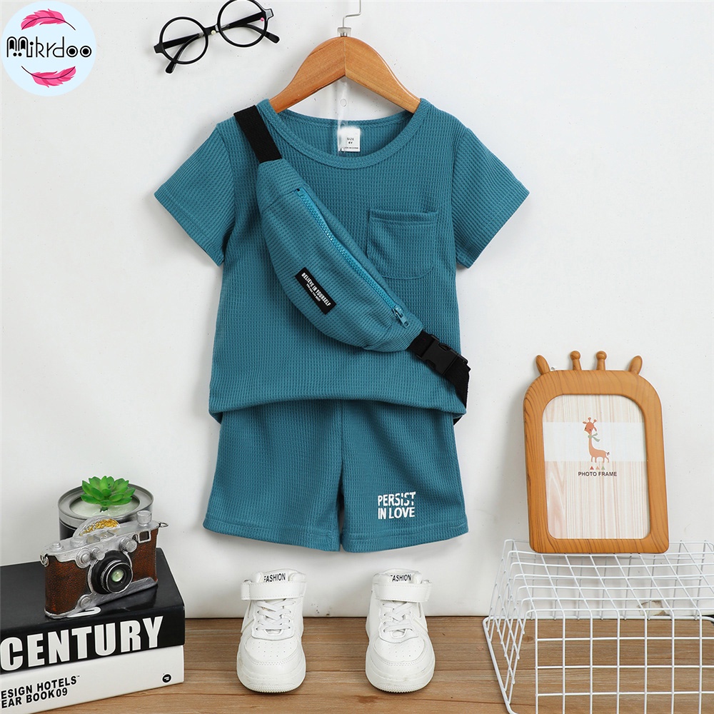 Set Đồ 3 Món Gồm Áo Thun Tay Cộc + Quần Ngắn Có Túi Cho Bé Trai 4-7 Tuổi