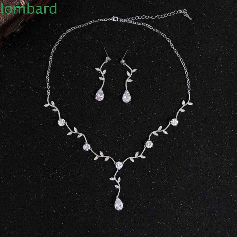 Bộ Trang Sức Vòng Cổ Và Bông Tai Đính Đá Thanh Lịch Phong Cách Hàn Quốc