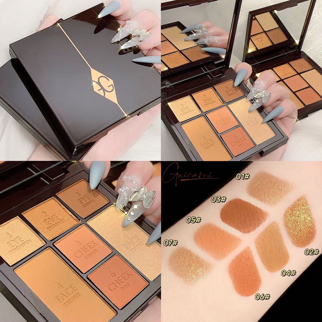 GUICAMI Phấn Má Hồng Charlotte Tilbury the Same Brand Màu Trà Sữa Hồng Bảy Màu Phấn Mắt Mịn Màng Bắt Sáng Cải Thiện Gương Mặt