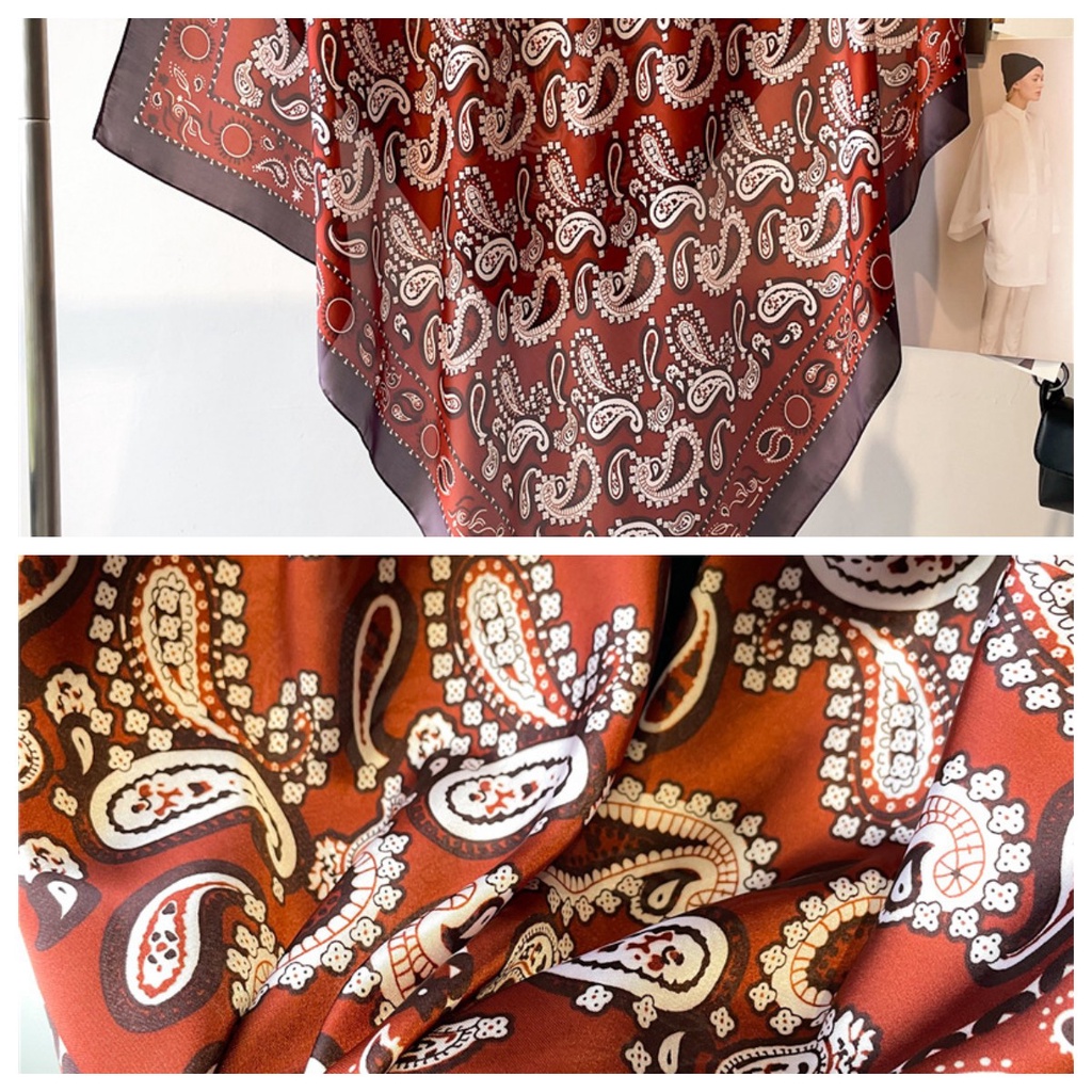 Khăn Choàng Cổ Hình Vuông 90 * 90CM Bằng Lụa In Họa Tiết Thời Trang Thu Đông Cho Nữ