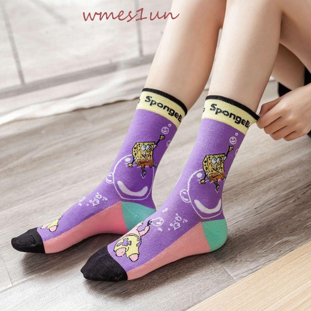 Vớ Nữ Thoáng Khí Co Giãn Họa Tiết Hoạt Hình Spongebob / Ngôi Sao Vui Nhộn Kiểu Harajuku 15H