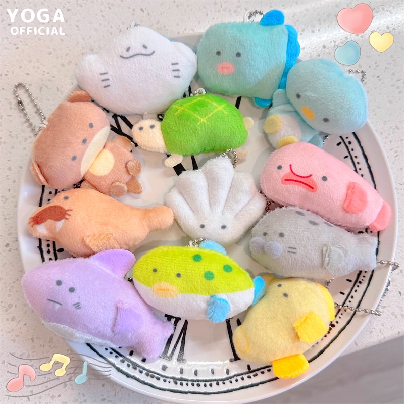 Dễ thương bean eyes aquarium động vật nhỏ con rối sang trọng và mặt dây chuyền búp bê mandarin fish seahorse penguin bag đồ trang trí