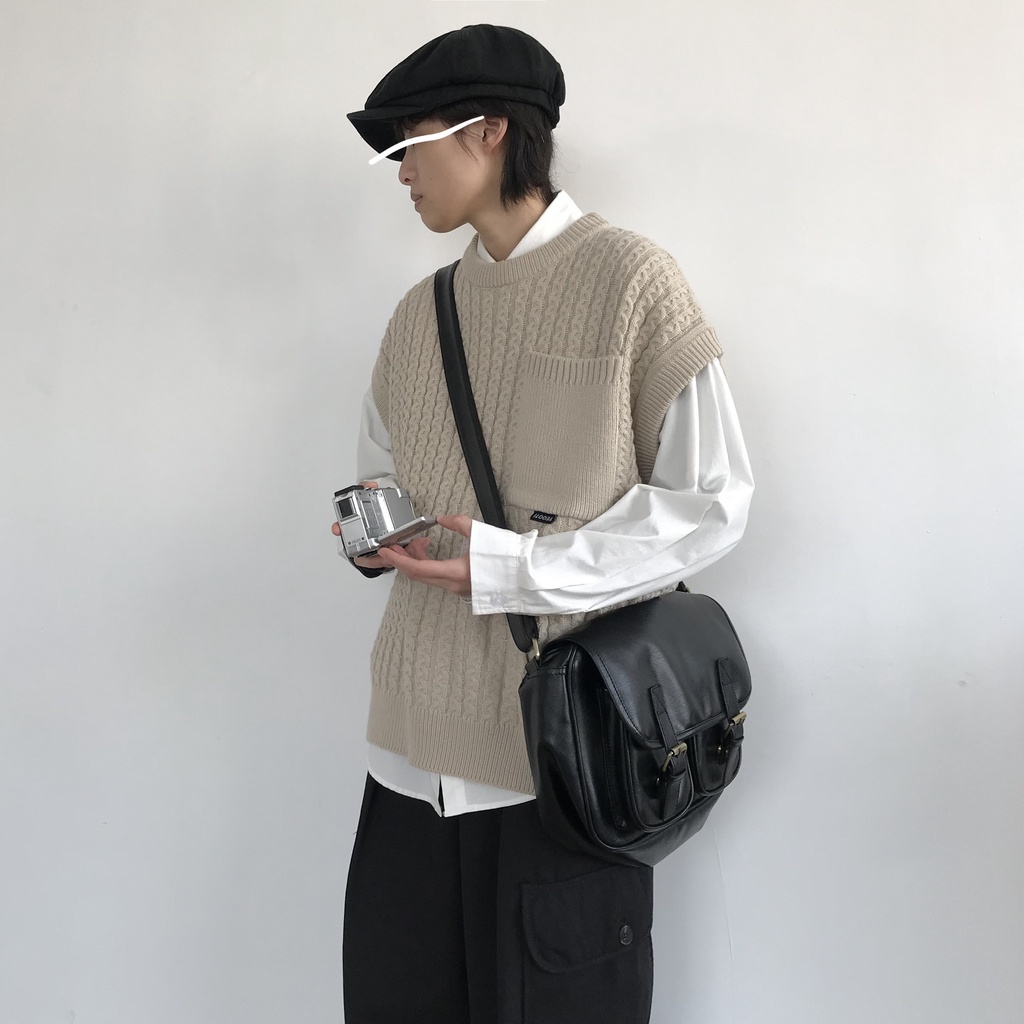 Áo Sweater Dệt Kim Không Tay Dáng Rộng Phong Cách Nhật Bản Thời Trang Thu Đông Mới Cho Nam