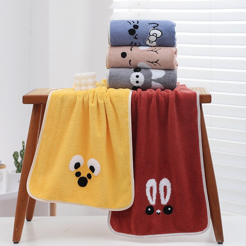 Phim hoạt hình động vật san hô nhung thêu khăn tắm khăn tắm trang chủ khăn tắm mềm hàng ngày