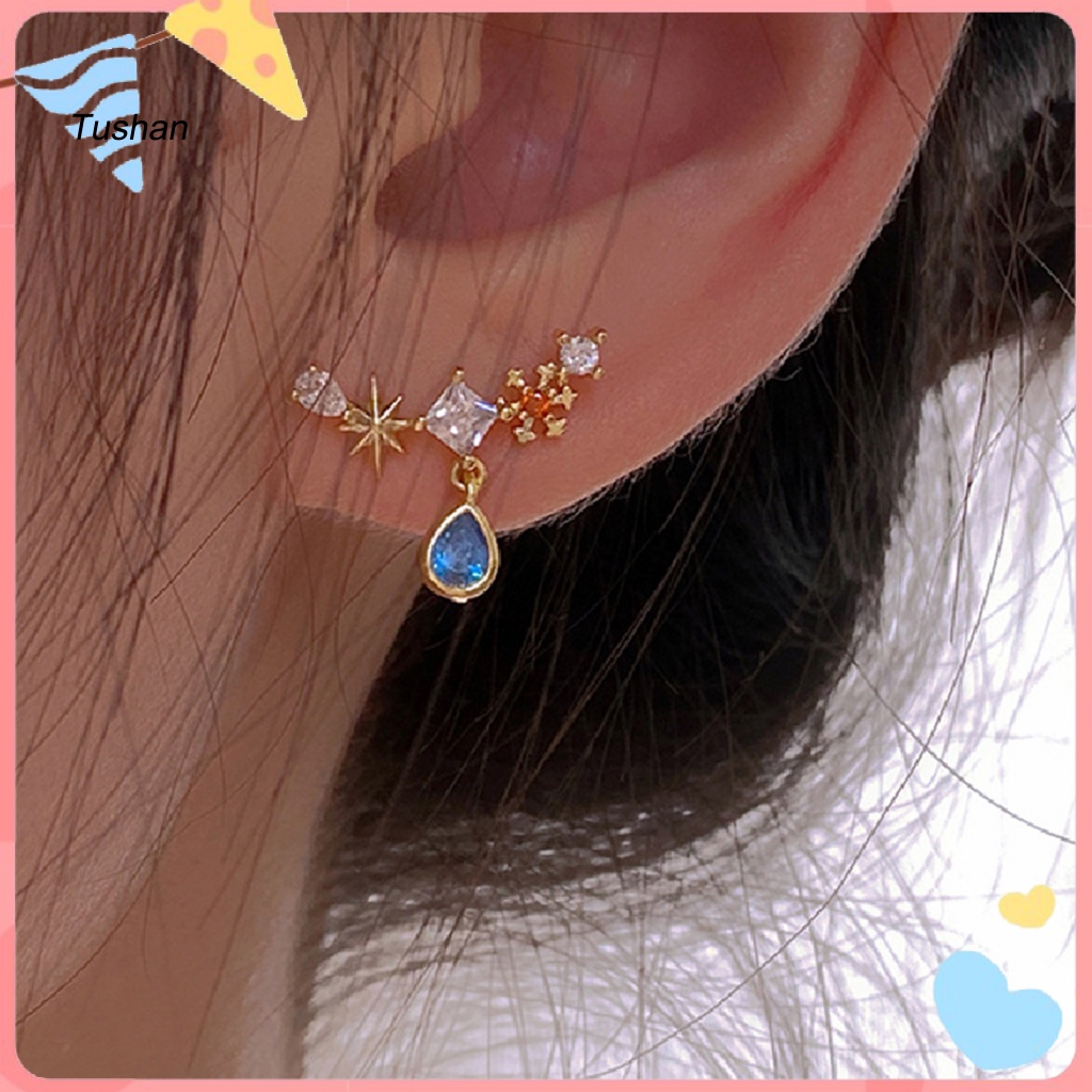 [Ts] Vòng cổ Đồng Bạc Mặt Đá Zircon Hình Giọt Nước Xanh Dương Vintage Chống Mài Mòn Mùa Hè Cho Nữ