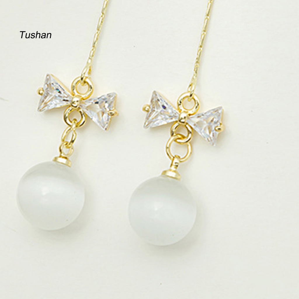 1 Cặp Bông Tai Hình Nơ Đính Đá Zircon Giả Kiểu Hàn Quốc Cho Đám Cưới [Ts] [Ts] 1 Cặp