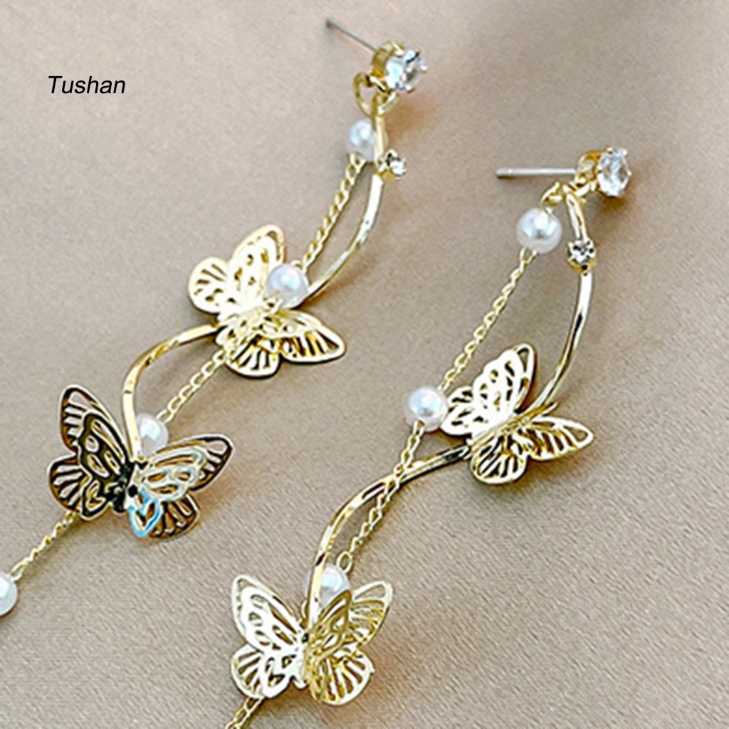 1 Cặp Bông Tai Dáng Dài Đính Đá / Ngọc Trai Giả / Bướm / Hình Học Thời Trang Cho Nữ