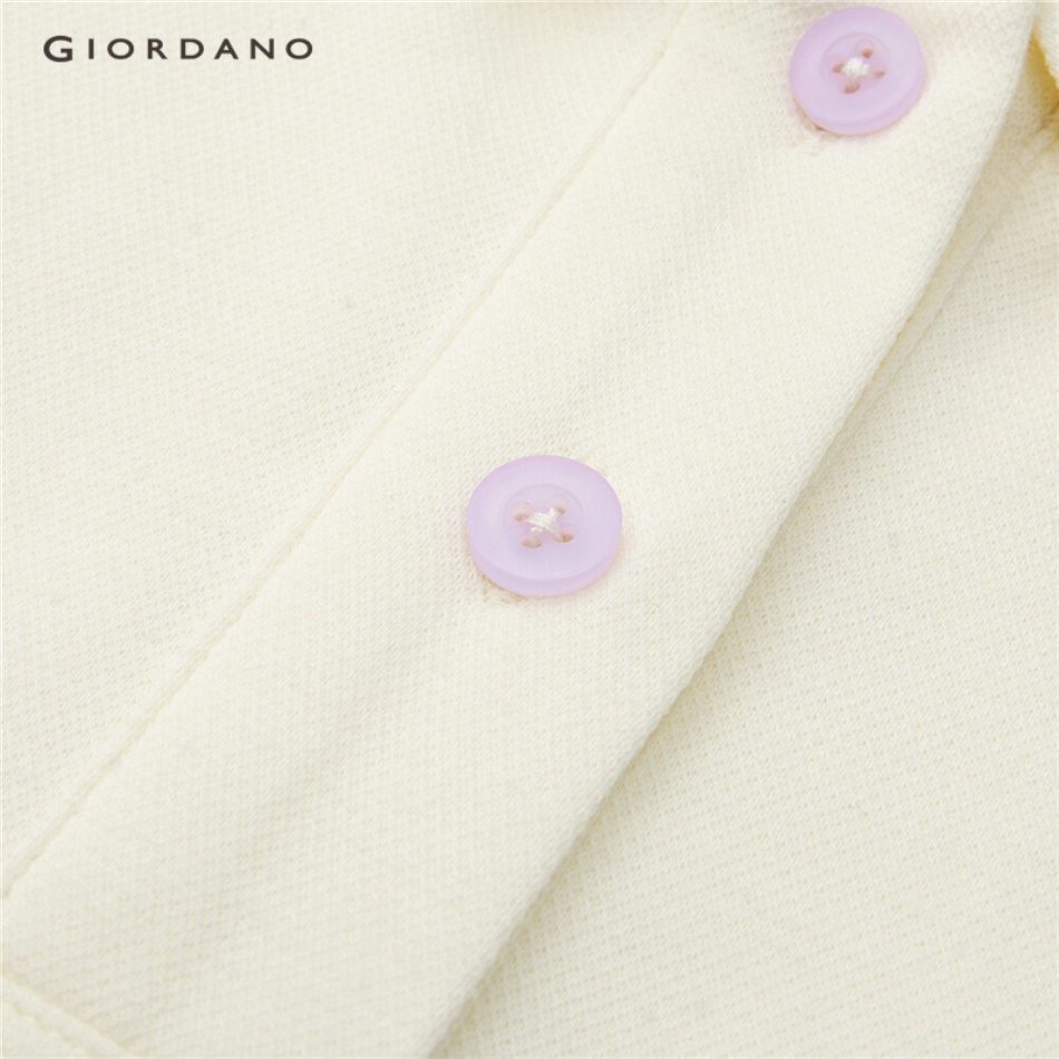 Áo sơ mi polo GIORDANO 18313201 tay áo thêu hoa dành cho nữ