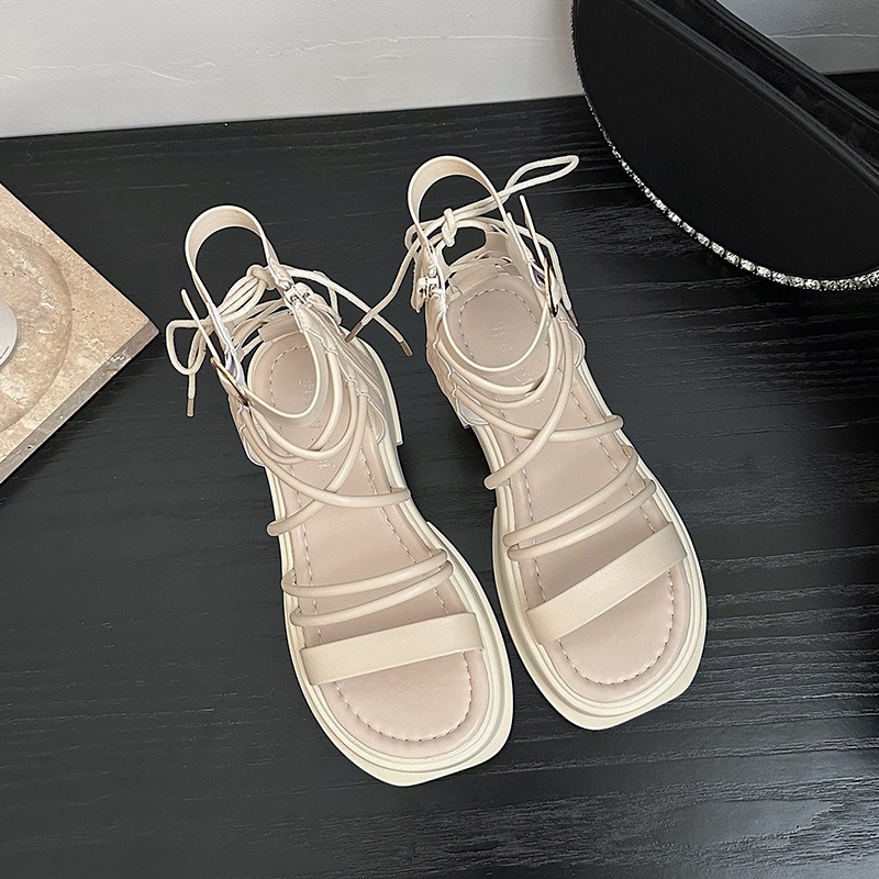 Xăng đan Đế Dày Buộc Dây Đơn Giản Phong Cách retro Cho Nữ