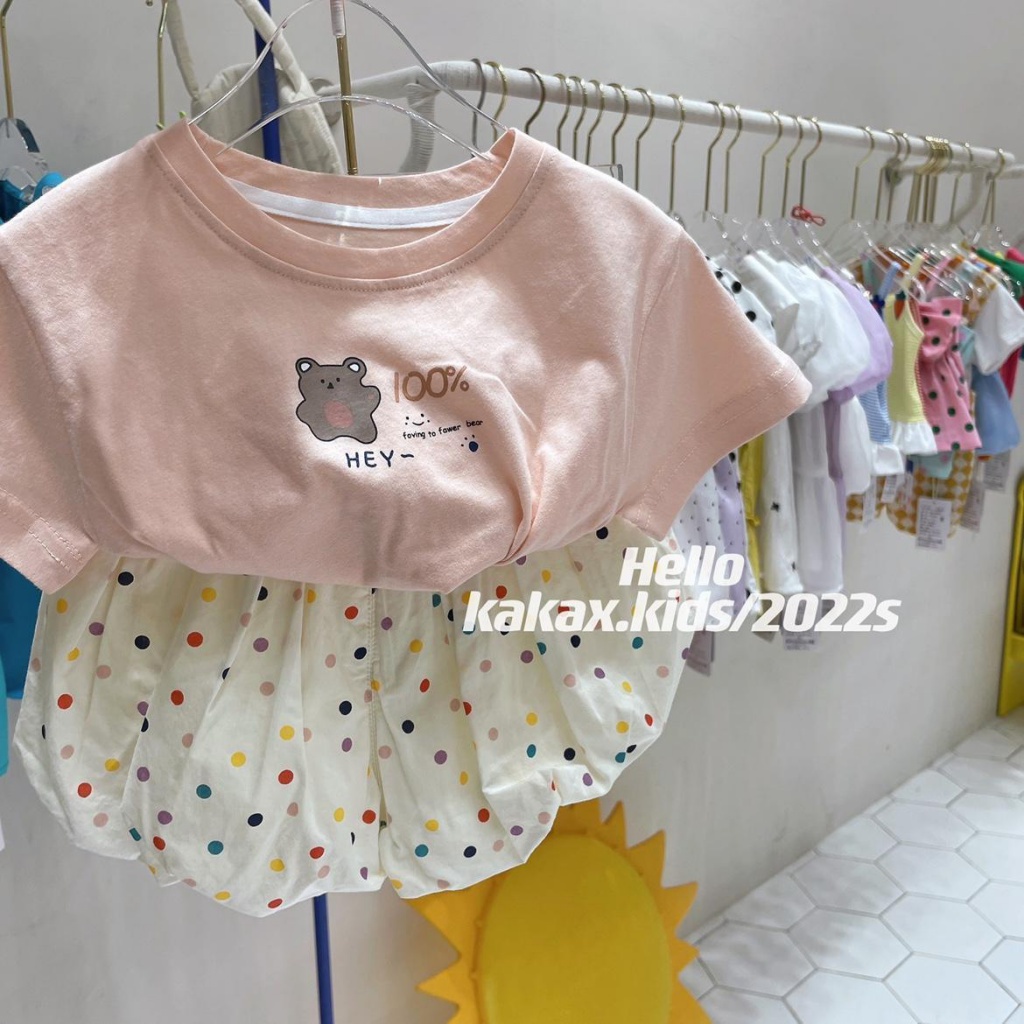 Áo Thun Tay Ngắn In Hình Gấu Phong Cách Hàn Quốc Thời Trang Mùa Hè Cho Bé Gái