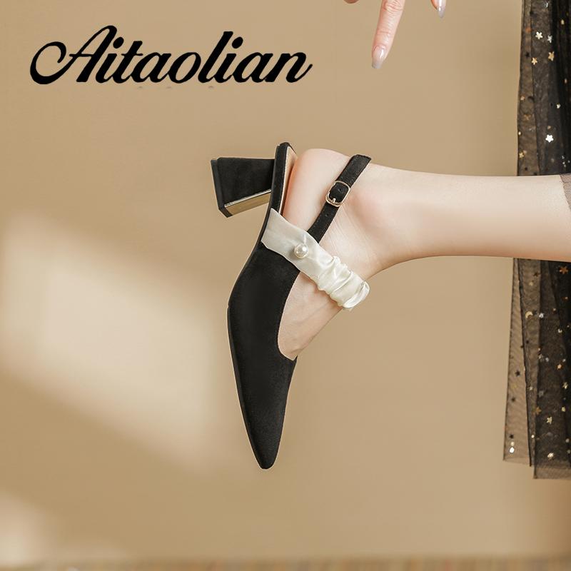 Giày Cao Gót 5cm Da Lộn Mũi Nhọn Đế Dày Mềm Mại Thời Trang Cho Nữ