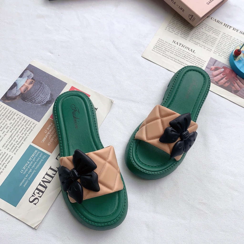 JY370-D10 HOA BƯỚM MŨ dép quai ngang đế 5 phân hàng cao cấp PHỐI NƠ CAO SU sang chảnh