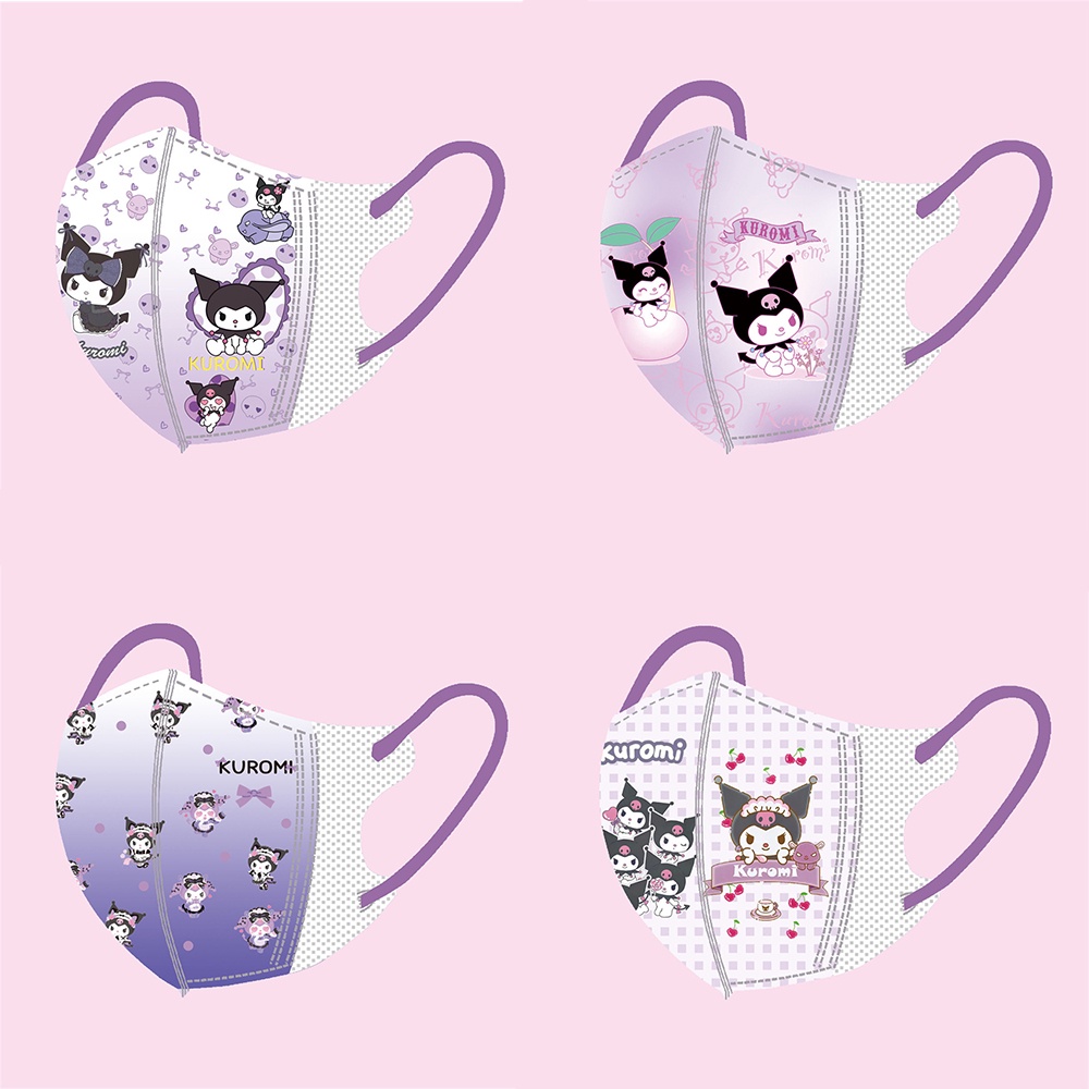 Set 10 Chiếc Khẩu Trang 3D In Hình Kuromi Dễ Thương Cho Bé 4-12 Tuổi