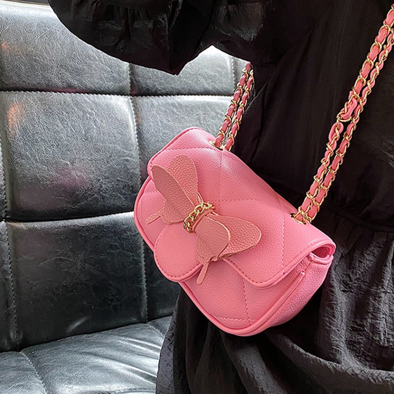 Túi Đeo Chéo Hình Vuông Cỡ Nhỏ Đính Nơ Phối Dây Đeo Sợi Xích Thời Trang Cho Nữ