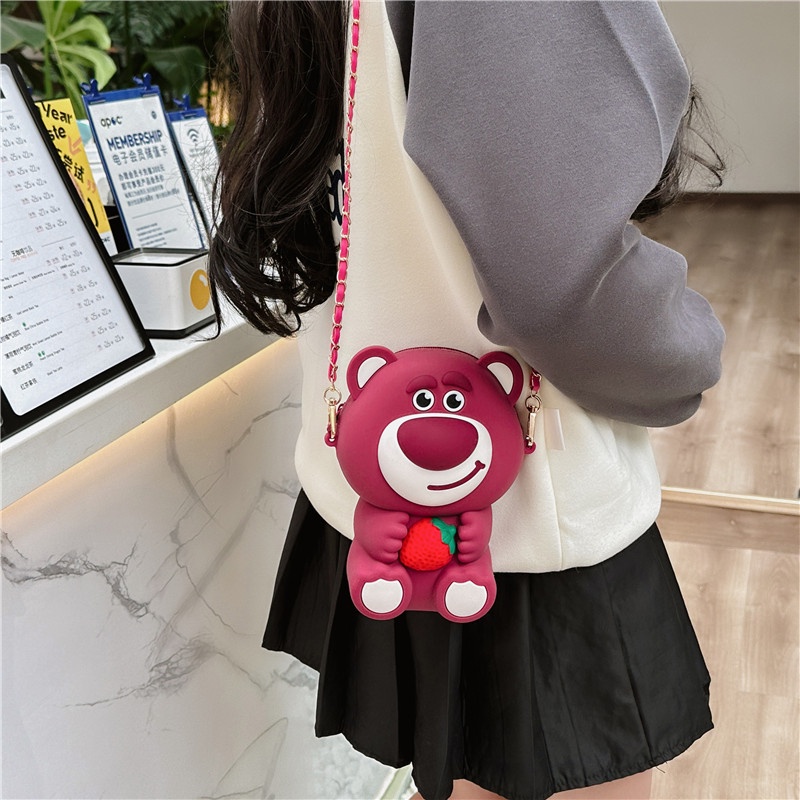 Túi Đựng Điện Thoại / Tiền Xu / Điện Thoại Bằng Silicon Hình Gấu / Dâu Tây Dễ Thương Cho Bé